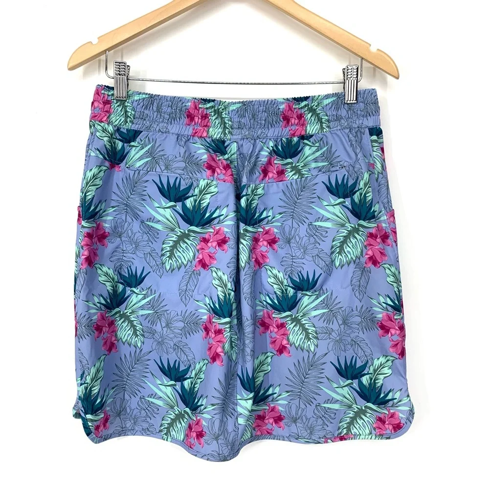 Duluth Trading Co Blue Green & Pink Tropical Palm Pull On Swim Skirt Cover Up